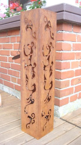 Säule Rost Feuersäule Metall Skulptur Edelrost Bioethanol eckig mit Feuereinsatz Deko eckig H: 80cm - 2