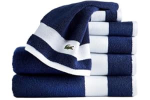 Lacoste Sport Stripe 6-teiliges Luxus-Baumwollhandtuch-Set - Hergestellt aus 100% weicher Supima-Baumwolle, saugfähig & schnelltrocknend, inklusive 2 Badetücher, 2 Handtücher, 2 Waschlappen