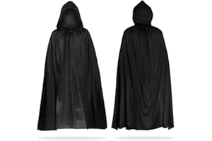 MIVAIUN Black Cape Halloween Hooded Cape Witch Cosplay Accessories Adult/Kids Halloween Fancy Dress Costume, Adult cape, Cloak for Halloween Party Fancy Dress, Masquerade, Family Party (Black,140cm)
