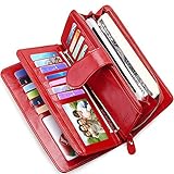 geldbeutel rot weiße punkte Luxuriös und Komfortabel - Damen geldboerse leder aus hochwertigem weichem Rindsleder, gut gerabeitete Nähte. Der Reißverschluss ist in guter Qualität und leichtgängig. Berühren Sie sanft und sieht elegant aus. Damit eignet sich nicht nur als praktisches Alltags geldbörse lang damen sondern kann auch als kleine Handtasche zur Abendgarderobe verwendet werden, die Handgelenkschlaufe ist praktisch.