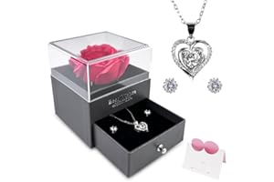 Rseuphiee Rosa Eterna Confezione Regalo, Conservata con Collana Cuore Cristallo, Scatola Rosa Stabilizzata, Regalo di San Valentino, Regalo di Compleanno, per Ragazza, Moglie, Fidanzata