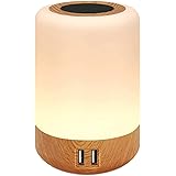 salipt Luce Notturna LED, 4 Porte di Ricarica USB, Lampada da Comodino Intelligente, Controllo Tattile, Dimmerabile, Colore c