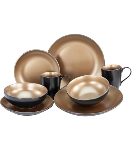 Creatable 23599, GLAMOUR Series - Gold, Crockery Set, 8-Piece Crockery, Black-Copper