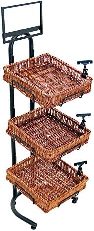 Mobile Merchandisers K1430-3B14-MB 3-Tier 3 Square Willow Basket Display with Sign Frame and Sign Clips