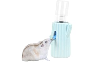Bucatstate Bouteille d'eau pour Hamster avec Supporter Céramique, 120 ML Gourde Anti-Mastication Distributeur d'eau pour Cochon d'Inde, Furet, Gerbille, Chinchilla (Bleu)