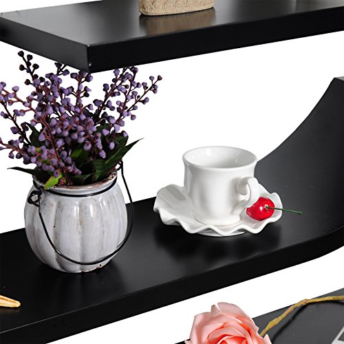 Wandregal MDF Holz Hängeregal Bücherregal CD DVD Aufbewahrung Regal Schwarz RG9271sz - 4