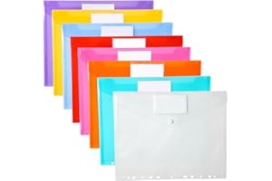 Zhufas 32 pezzi cartelline portadocumenti A4 cartellina porta documenti a 8 colori, con fibbie a 11 fori e tasca per etichette, cartella trasparente A4, utilizzata per organizzare i file