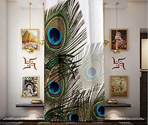 JAW Beautiful Digital Soft Satin Krishna Peacock Printed Pooja Room Window Curtain (4 x 7 Feet)