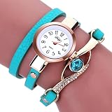 LSAltd Damen Art und Weisediamant-Verpackung um Uhr Lederoid Quarz Armbanduhr (Grün)