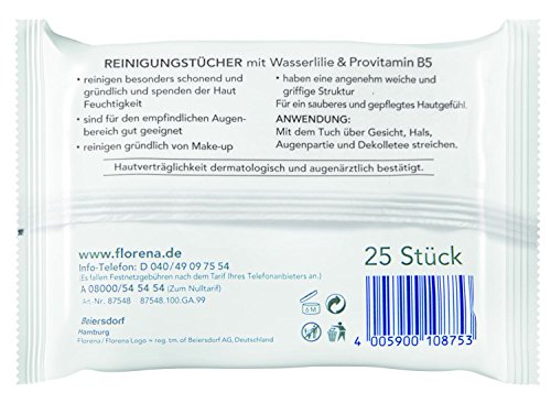 Florena Reinigungstücher mit Wasserlilie & Provitamin B5, vegan, 1er Pack, (1 x 25 Stück) - 2