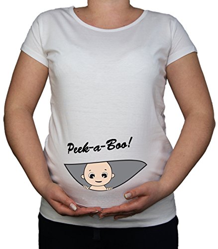 Maternity Pregnancy size 10 - 20 Cotton BABY Peek a boo Top Tunic T-Shirt (Medium, White)