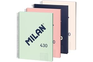 MILAN® Pack 4 cuadernos A4 con tapa dura, papel cuadriculado (5 x 5 mm), 80 hojas de 95 gr/m², colección goma 430