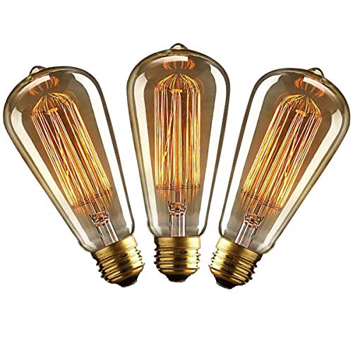 KJLARS 3 x Vintage ST64 Edison Bombilla Lámpara de filamento incandescente de E27 industrial retro Bombillas 60W
