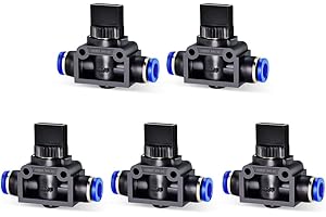 ERGAOBOY 5 Pcs 6mm Tube OD Push to Connect Air Control Ball Valve Pneumatic Valve Union Fittings