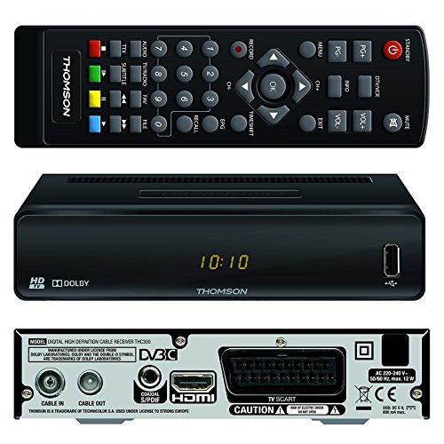 Kabel Receiver Kabelreceiver – DVB-C HB-DIGITAL SET: THOMSON THC300 HD Receiver für digitales DVB-C Kabelfernsehen (HDMI, SCART, USB 2.0, Coaxial S/PDIF, Mediaplayer) + 2m HDTV Antennenkabel vergoldet mit Mantelstromfilter schwarz + HDMI Kabel - 2