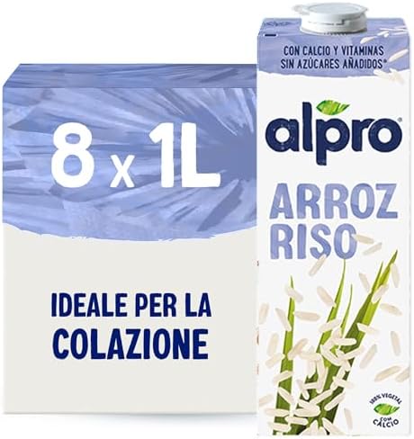 ALPRO CLASSICO, Bevanda al RISO, Naturalmente Senza Lattosio, Senza Glutine, Fonte di Calcio e Vitamine B12 e D2 - 8 Confezioni da 1 Litro