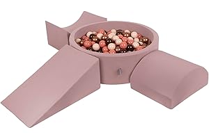 KiddyMoon Aire De Jeux en Mousse avec Rond Piscine À Balles (200 Balles) Fosses À Boules pour Enfants Jouets Parcours Obstacles, Bruyère: Brun/Cuivre/Beige Pastel/Saumon