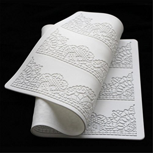 39,8 x 20 cm weiß- und Fondant Silikon Spitze Backen Matte Blumen Muster Silikon Form Pad für Kuchen dekorieren Tools Backpinsel, Backform - 3