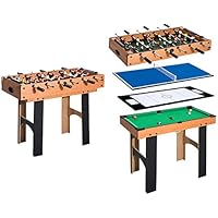 HOMCOM Mesa Multijuegos 4 en 1 Incluye Futbolín Air Hockey Ping-Pong y Billar - Juguete de Madera para Niños y Adultos 87x43x73cm