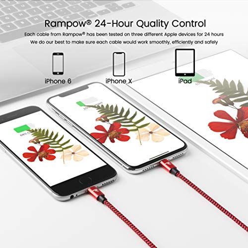Rampow RAMPOW08  MFI certifi   Apple  C  ble Lightning vers USB en Fibre de Nylon Tress   - Chargeur iPhone - Rouge 2m 6 5ft