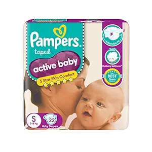 Pampers Active Baby Taped Diapers, Small size Diapers, (S) 22 count taped style custom fit