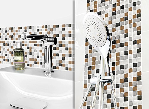 4er Set 25,3 x 25,3 cm Grandora selbstklebende 3D Mosaik Fliesenaufkleber verschiedene Farben und Größen W5193 Fliesendekor Küche Bad dunkelgrau kupfer silber Mosaik Design 5 - 3
