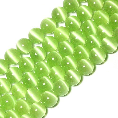 LIFAVOVY6mm Light Green Cat Eye Beads Round Semi Precious Gemstone Loose Beads for Jewelry Making (63-66pcs/strand)