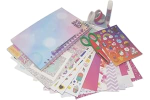 ONLINE STREET Kids Scrapbook Kit Art Activity Set | Non-Toxic and Environmental Friendly Kids Scrapbook Accessories | Making & Craft Diy Mess-Free Photo Album Scrapbook Stickers Scissor Adhesive Lace Tape Etc...