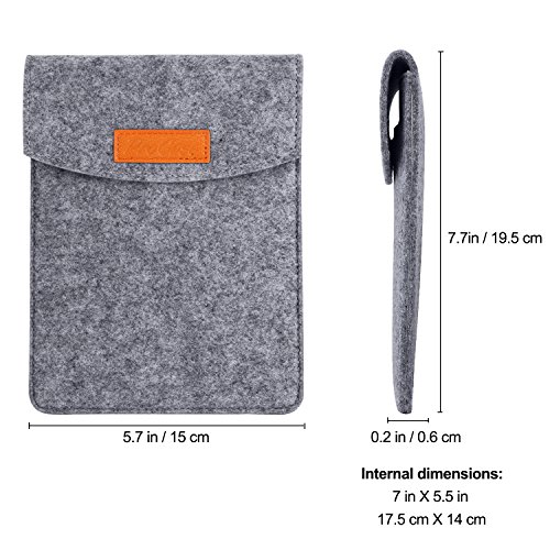 ProCase 6-Zoll-Hülsen-Koffer-Tasche, Tragbarer Filz Tragebeutel Schutzhülle für 5 – 6 „Zoll Tablette Smartphone E-Reader E-Book -Grau - 5
