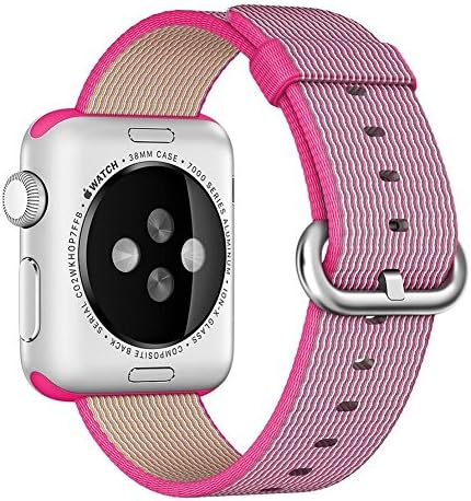 Finest Woven Nylon Replacement Wrist Band Strap for Apple iWatch Series 3 Series 2 and Series 1 All Models 42mm (Pink)