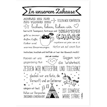 Poster Für Kinderzimmer Unser Zuhausefamilie Spruch Din A3 Schwarz Weiß Familienregeln Einhorn