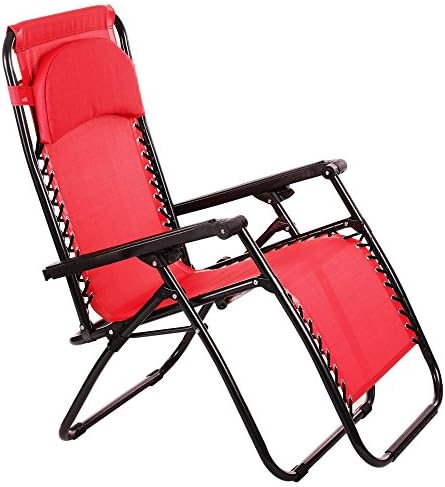 Minilism Zero Gravity Lounge Chair Folding Garden Recliner, Textoline Deck Chair with Pillow for Garden Patio Camping Beach