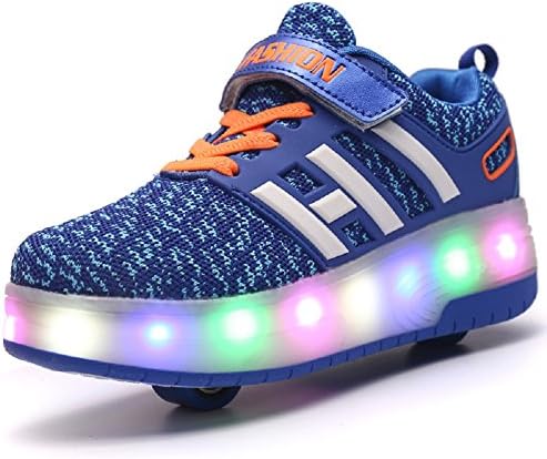 Luckly Grace Unisex Kids LED Roller Skate Shoes With Wheel High Top Retractable Technical Skateboarding Outdoor Sport Trainers Flashing Running Sneaker For Girls Boys (12 UK Child, Blue2(2 wheels))