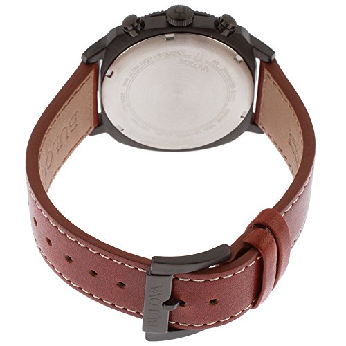 Bulova Military Men's Quartz Watch with Black Dial Analogue Display and Brown Leather Strap