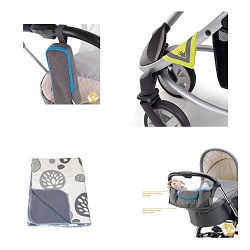 Pram Winter Accessories package ,Stroller organiser, Bottle bag, Reflectors and doomoo fleece blanket -Blue trim