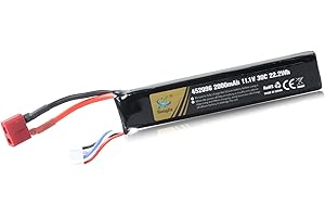 GHONLZIN 11,1 V 2000 mAh Batterie LiPo Rechargeable, Compatible avec Connecteur Deans-T 3S 30 C pour Airsoft M4, M110, AK47, MP5, Scar, M249, AUG, AEG, MP5K, M60, RPK, PKM et Autres Modèles Réduits