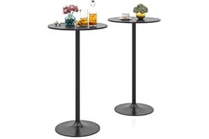 TANGZON 60CM Round Bar Table Set of 2, 2-in-1 Height Adjustable Pub/Coffee Tables with Metal Base, Bistro Dining Furniture for Home Kitchen Cocktail, Easy Assembly (Black)