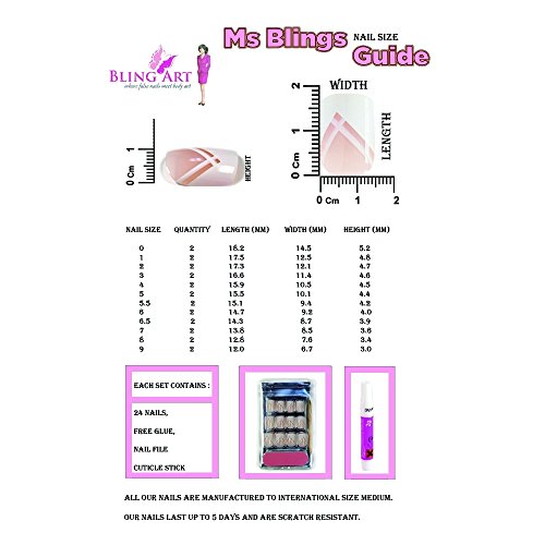 Bling Art False Nails Französisch Maniküre schwarz Weiß Blume 24 Mittel Tipps UK - 8