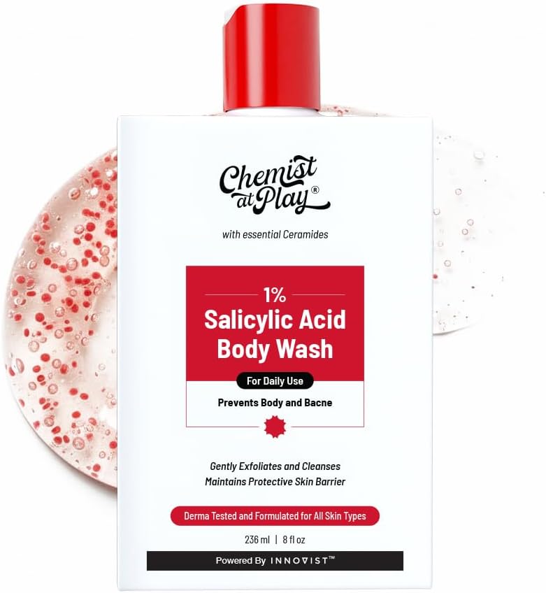 Chemist at Play 1% Salicylic Acid Body Wash | Helps Prevent Back & Body Acne Smoothens Bumpy Texture | For Sweaty Oily Normal and Dry Skin | Paraben and SLS Free | Suitable for Men and Women | 236 ml