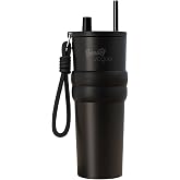 L&uuml;ks &Ccedil;elik Termos Bardak - &Ccedil;ift Yalıtımlı Pipetli Mug - Mat Siyah-Sıcak-Soğuk