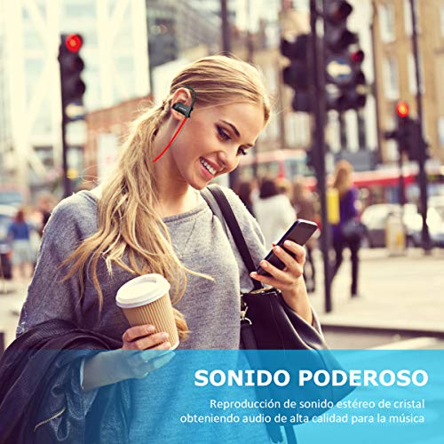 LOBKIN Auriculares inal  mbricos deportivos Bluetooth resistente al sudor IPX4 Fijaci  n estable en la oreja Cascos ergon  micos auricular con gancho para el o  do eliminaci  n de ruido cascos 6 horas de funcionamiento con micr  fono para running  entrenamiento  Gym  rojo 