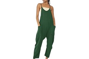 AMhomely Dungarees for Women UK Wide Leg Jumpsuit With Pocket Loose Fit Playsuits Summer Romper Overalls Casual Loose Baggy Pocket Jumpsuit Fashion Playsuit Trousers Overalls Sling Jumpsuit