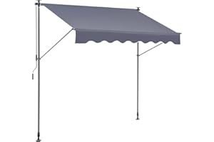 VEVOR Manual Retractable Awning, 118" Outdoor Retractable Patio Awning Sunshade Shelter, Adjustable Patio Door Window Awning Canopy with 39" Sun Shade Curtain for Backyard, Garden, Balcony