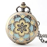 Easy Go Shopping Exquisite Blume geschnitzt Kristall Retro Taschenuhr Boutique Bronze mechanische Taschenuhr mit Kette