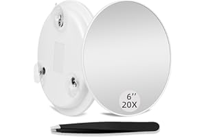 HMGGOOFA 20X Makeup Magnifying Mirror, 20X High Magnifying Mirror with Suction Cups, Round 6'' Magnifying Mirror Compact Travel Magnifying Mirror, 20X Magnified Mirror Makeup Magnification Mirror and Tweezers