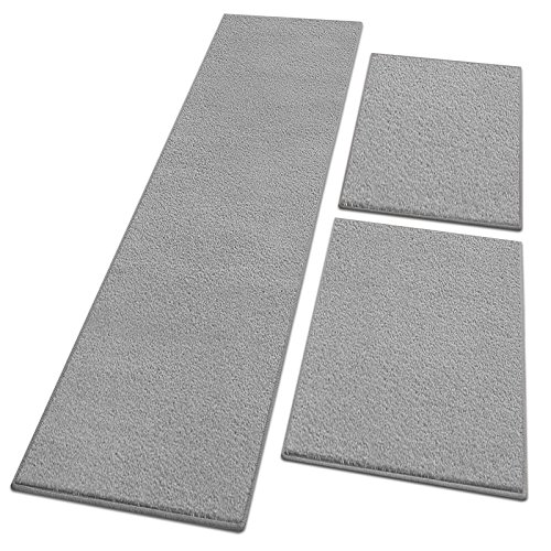 Bettumrandung Noblesse | 3 teilig, mit flauschigem Flor | verschiedene Bettvorleger Sets | schadstoffgeprüft, mit GUT-Siegel | Läufer / Brücken / Teppiche für Schlafzimmer und Jugendzimmer (Silber Grau, SET 2: 1x 67×330 cm und 2x 67×130 cm) - 2
