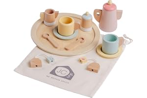 JC TOYS - Barnteservis, 12 stycken, träuppsättning, barntillbehör, simuleringsspel, inklusive förvaringsväska, perfekt för pr