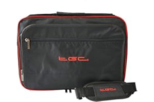 Bush 12 Inch Swivel Screen Portable DVD Player Twin Compartment Case Bag by TGC ® (Black with Crimson Red Trims & Lining)
