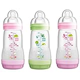 MAM Anti-Colic Self-Sterilising Bottles 260 ml -  Pink/Green, 3-Pack