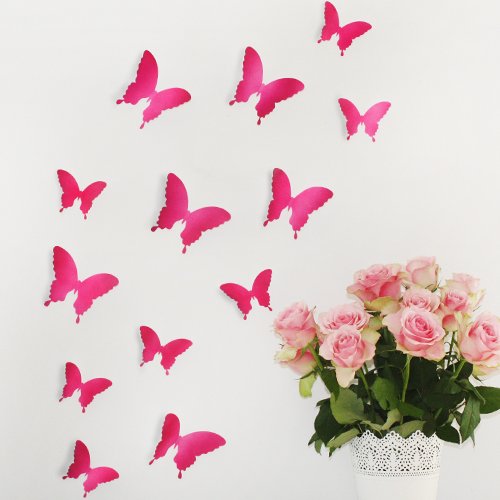 Wandkings 3D Schmetterlinge in PINK, 12 STÜCK im Set mit Klebepunkten